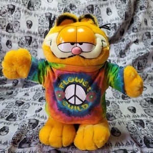 Vintage with tags stuffed Garfield Flower child tie dyed